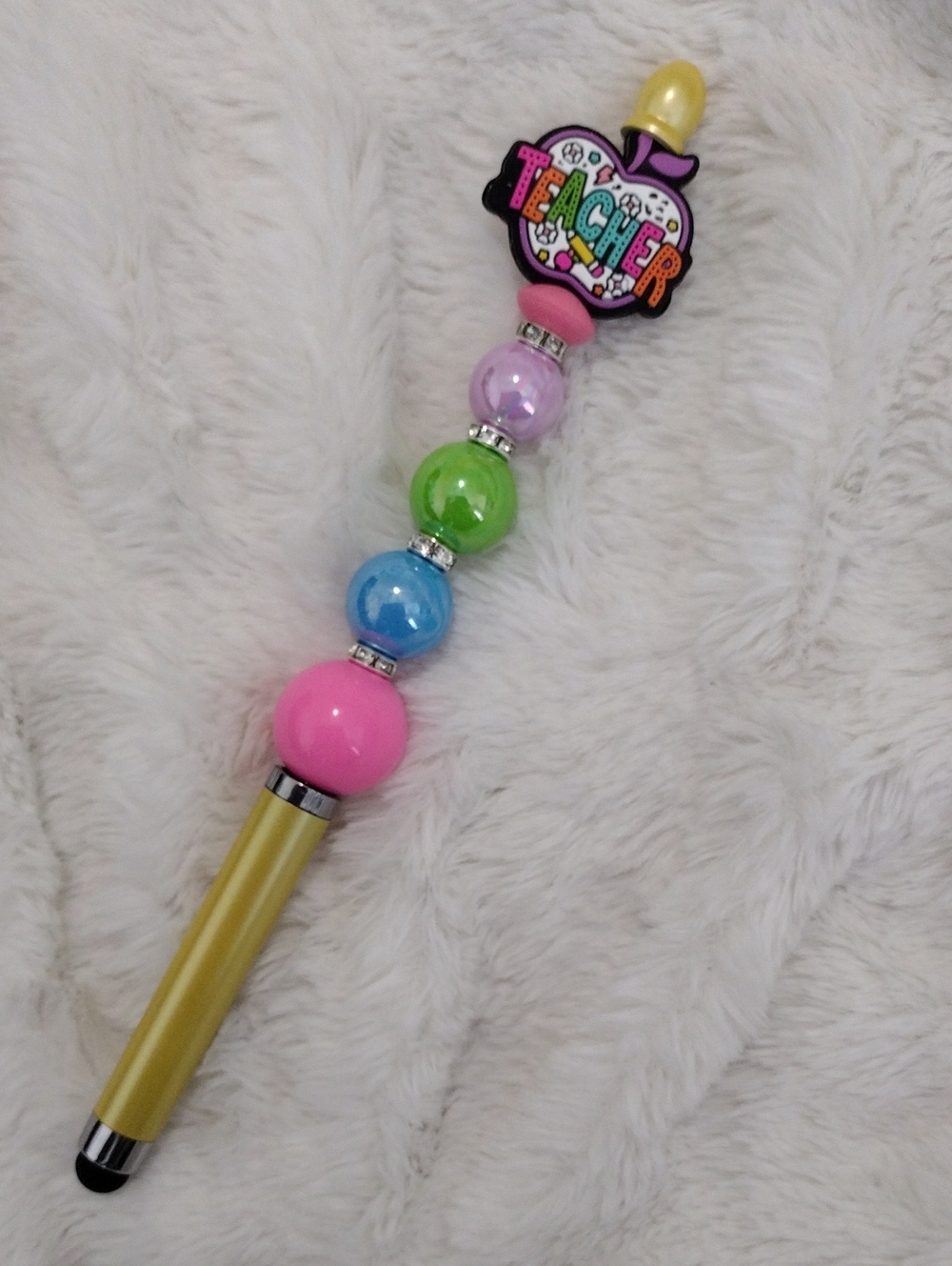 Teacher Apple Beaded Pen & Stylus Pen - Multicolor